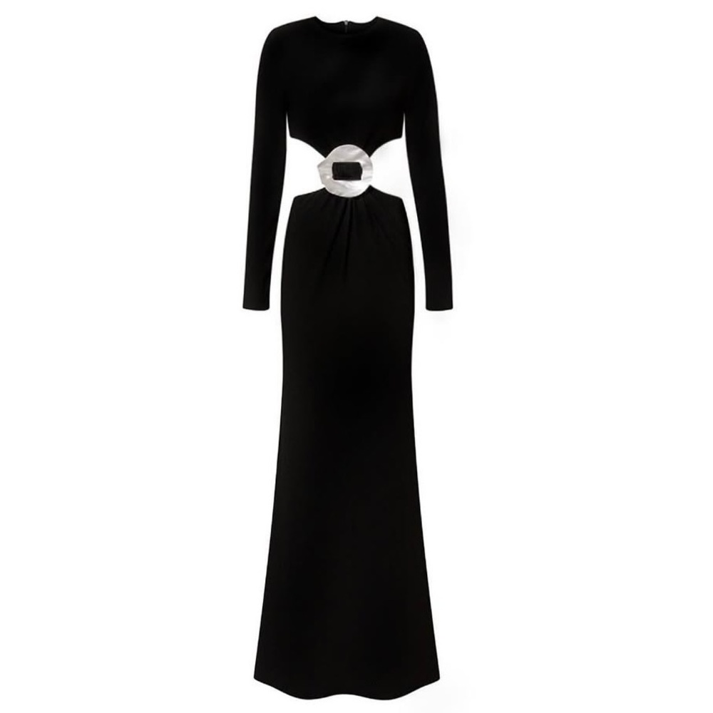 Mirela Cerica Black Maxi Dress Cutaway Waist "Date Night" Collection #51 Size 38